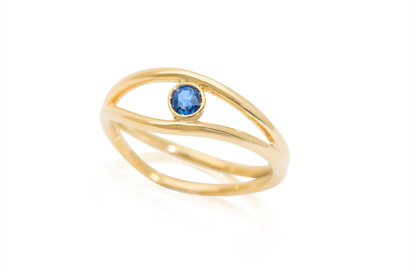 14k Gold Round Sapphire Wave Ring