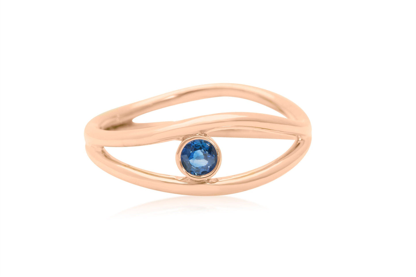 14k Gold Round Sapphire Wave Ring