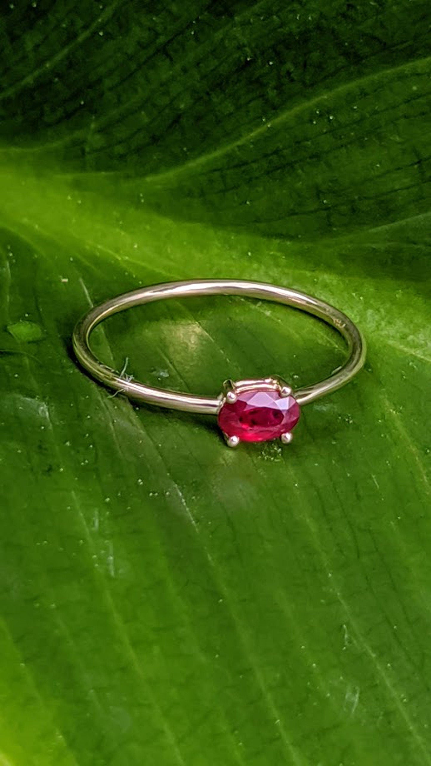 14k Gold Sideways Oval Ruby Ring