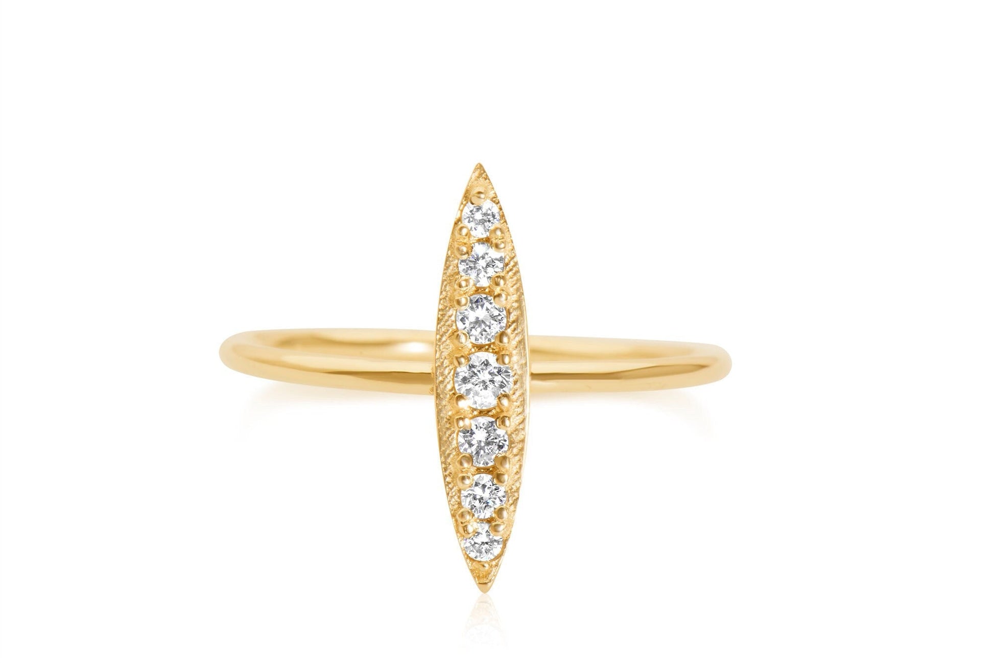 14k Gold Stackable Micro Pave Diamond Bar Ring