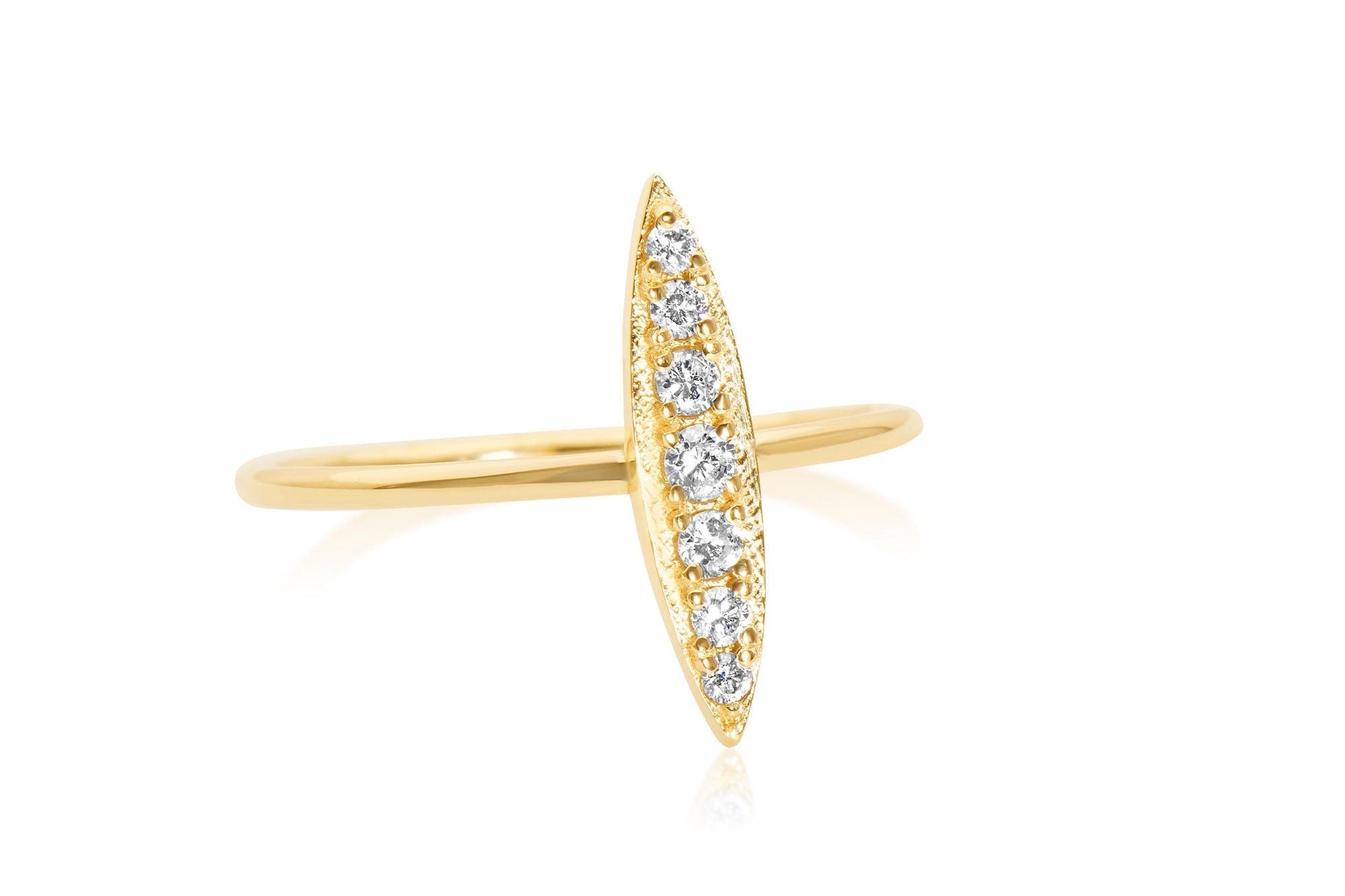 14k Gold Stackable Micro Pave Diamond Bar Ring