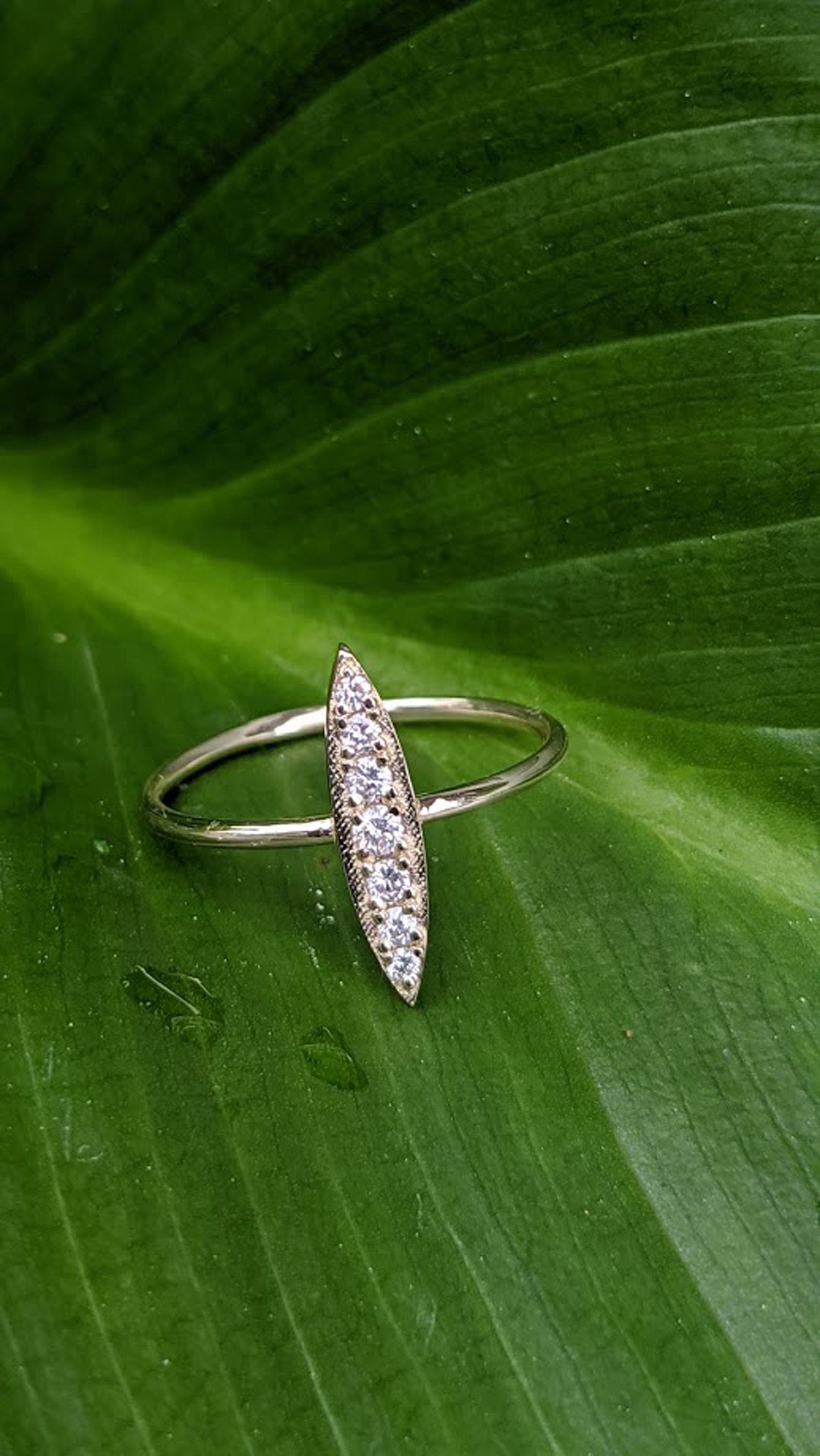 14k Gold Stackable Micro Pave Diamond Bar Ring