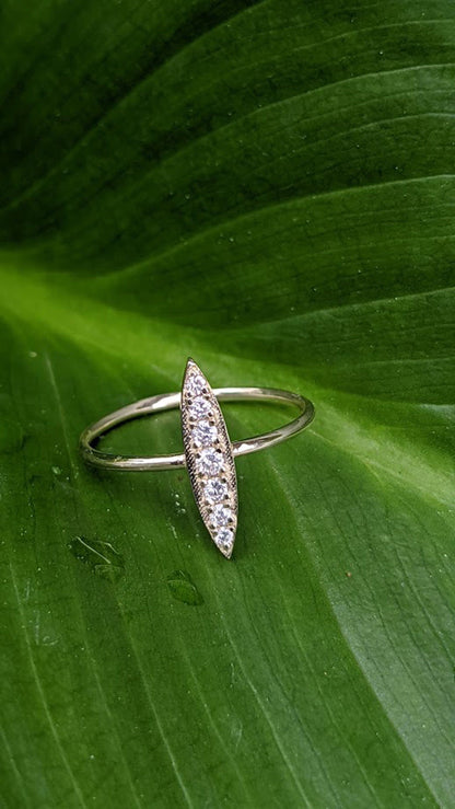 14k Gold Stackable Micro Pave Diamond Bar Ring