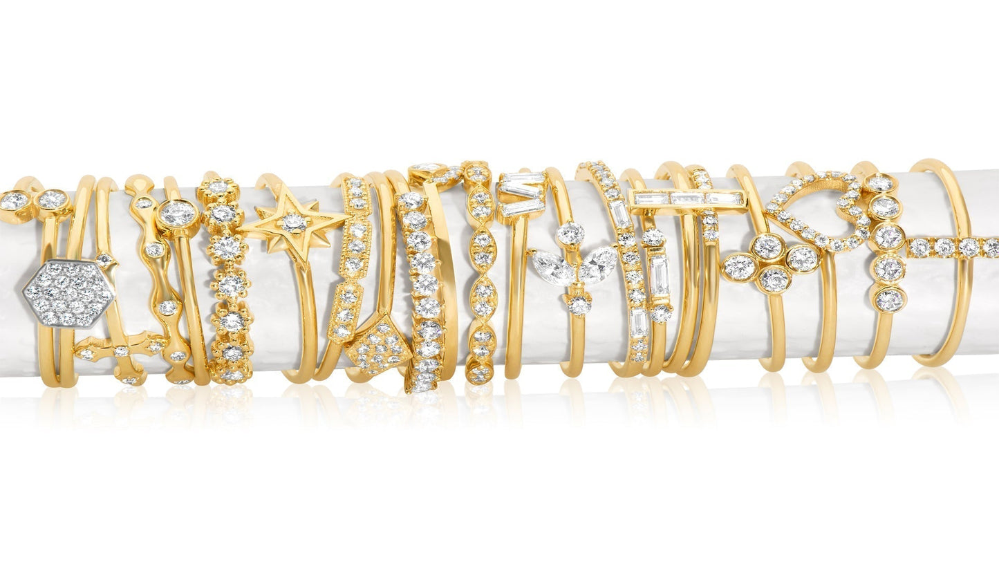 14k Gold Stackable Micro Pave Diamond Bar Ring