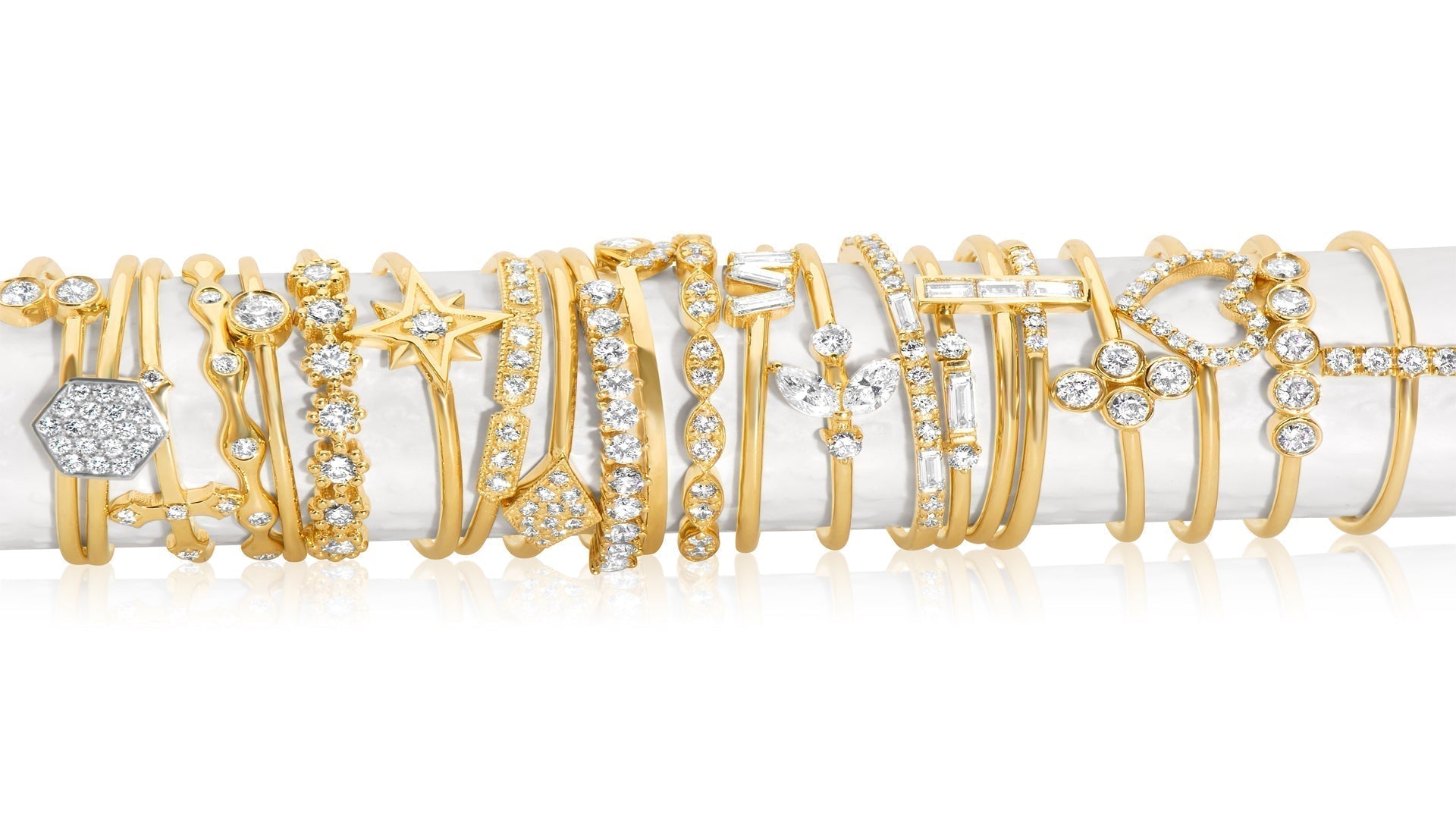 14k Gold Stackable Micro Pave Diamond Bar Ring
