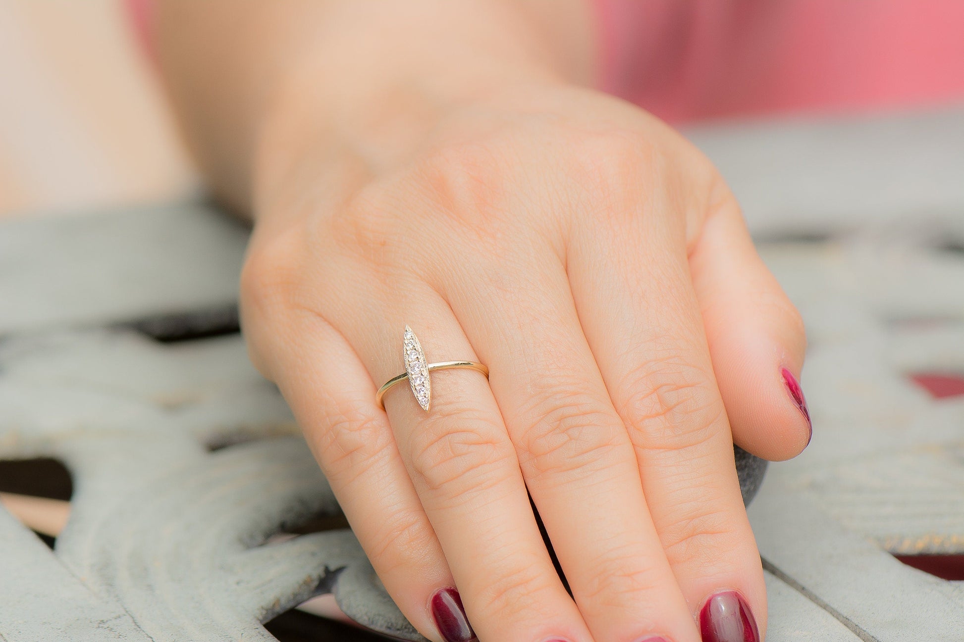 14k Gold Stackable Micro Pave Diamond Bar Ring