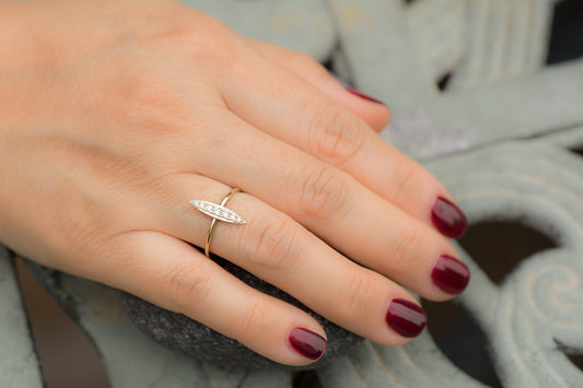 14k Gold Stackable Micro Pave Diamond Bar Ring