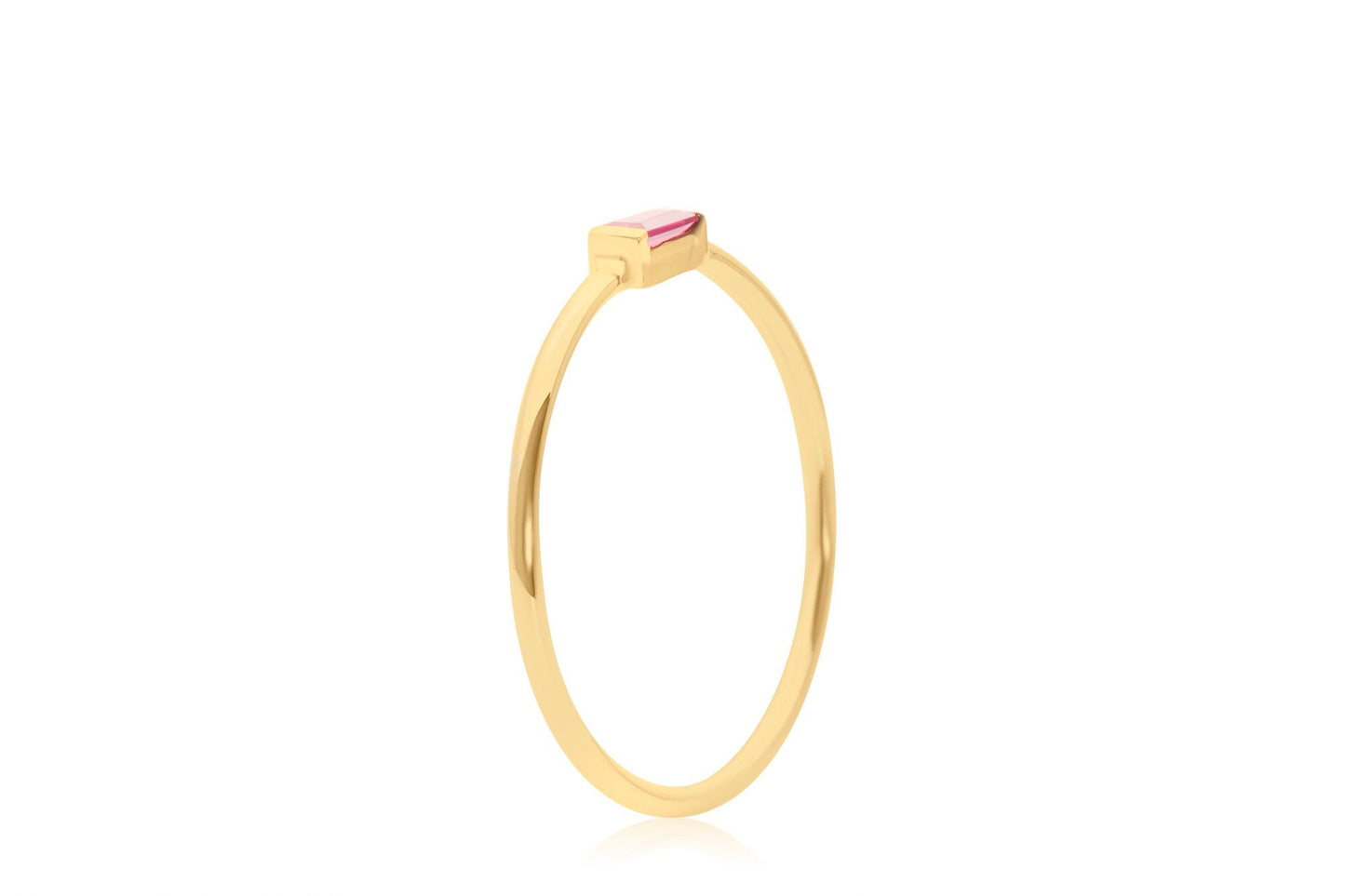 14k Gold Stackable Ruby Baguette Sideways Ring