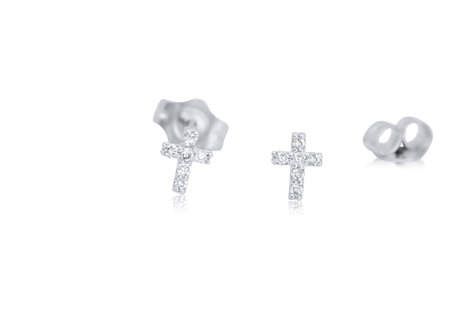 14k Gold Tiny Cross Diamond Stud Earrings