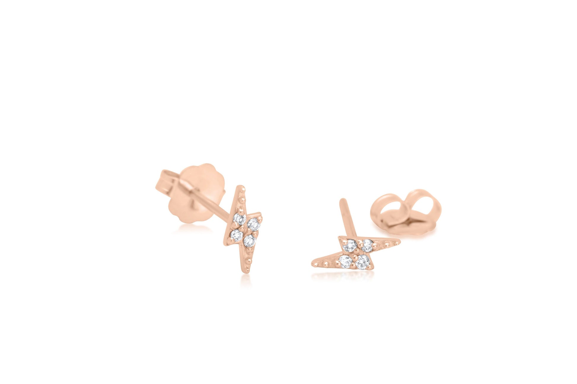 14k Gold Tiny Lightning Bolt Diamond Studs Earrings