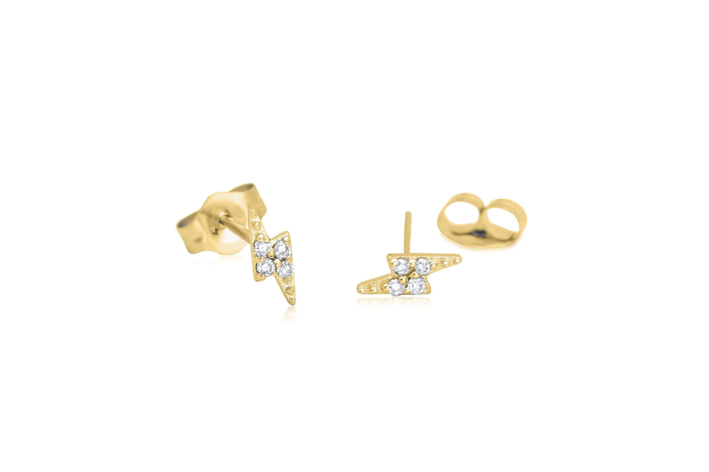 14k Gold Tiny Lightning Bolt Diamond Studs Earrings