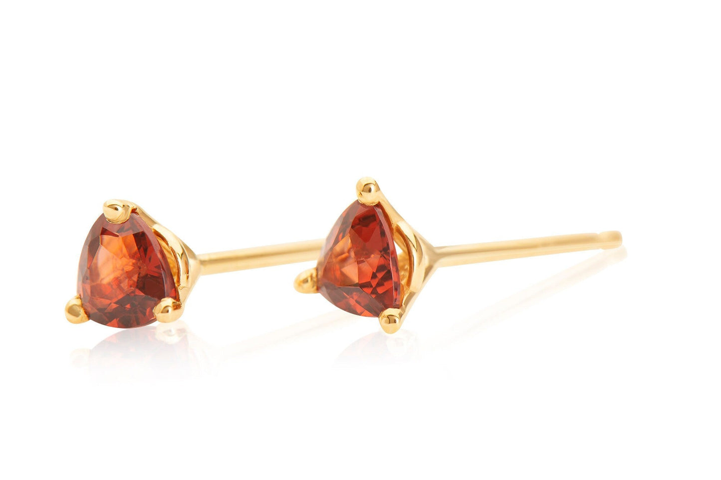 14k Gold Triangle Garnet Stud Earrings