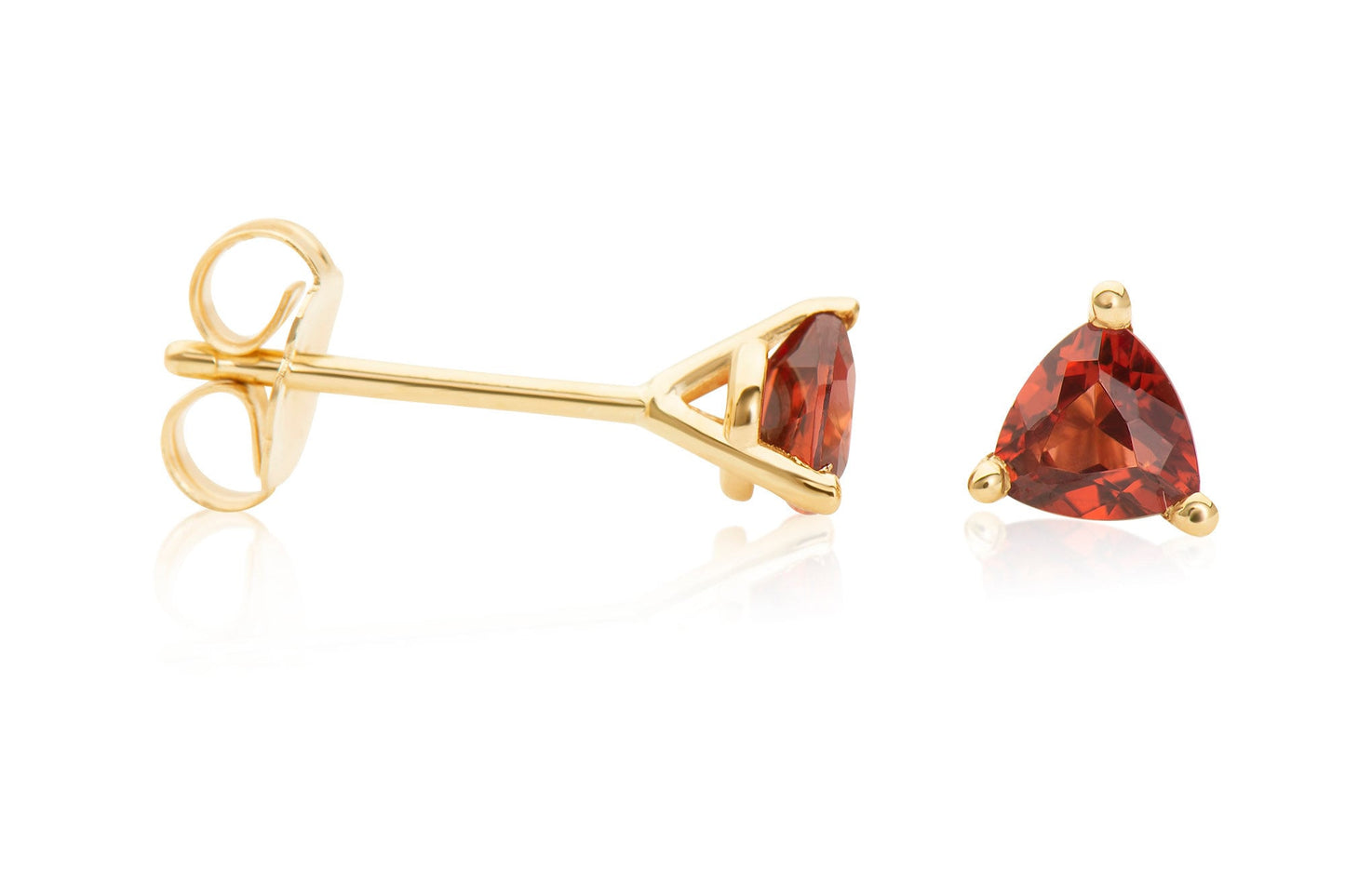 14k Gold Triangle Garnet Stud Earrings