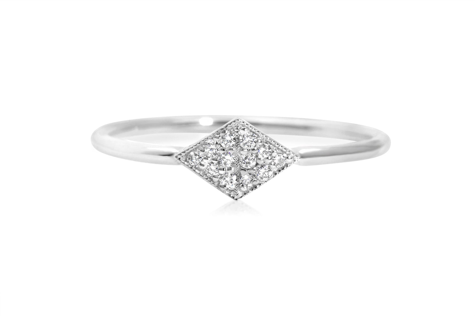 14K Gold Unique Modern Diamond Ring, Trendy White Diamond Micro Pave Ring