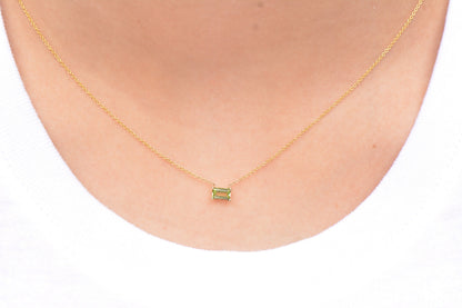 14k Green Emerald Cut Peridot Necklace