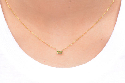 14k Green Emerald Cut Peridot Necklace