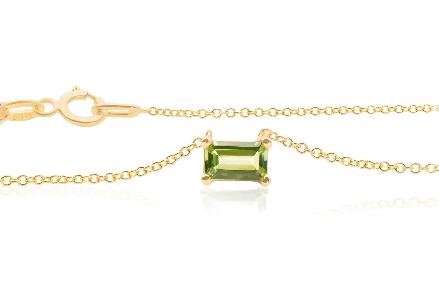 14k Green Emerald Cut Peridot Necklace