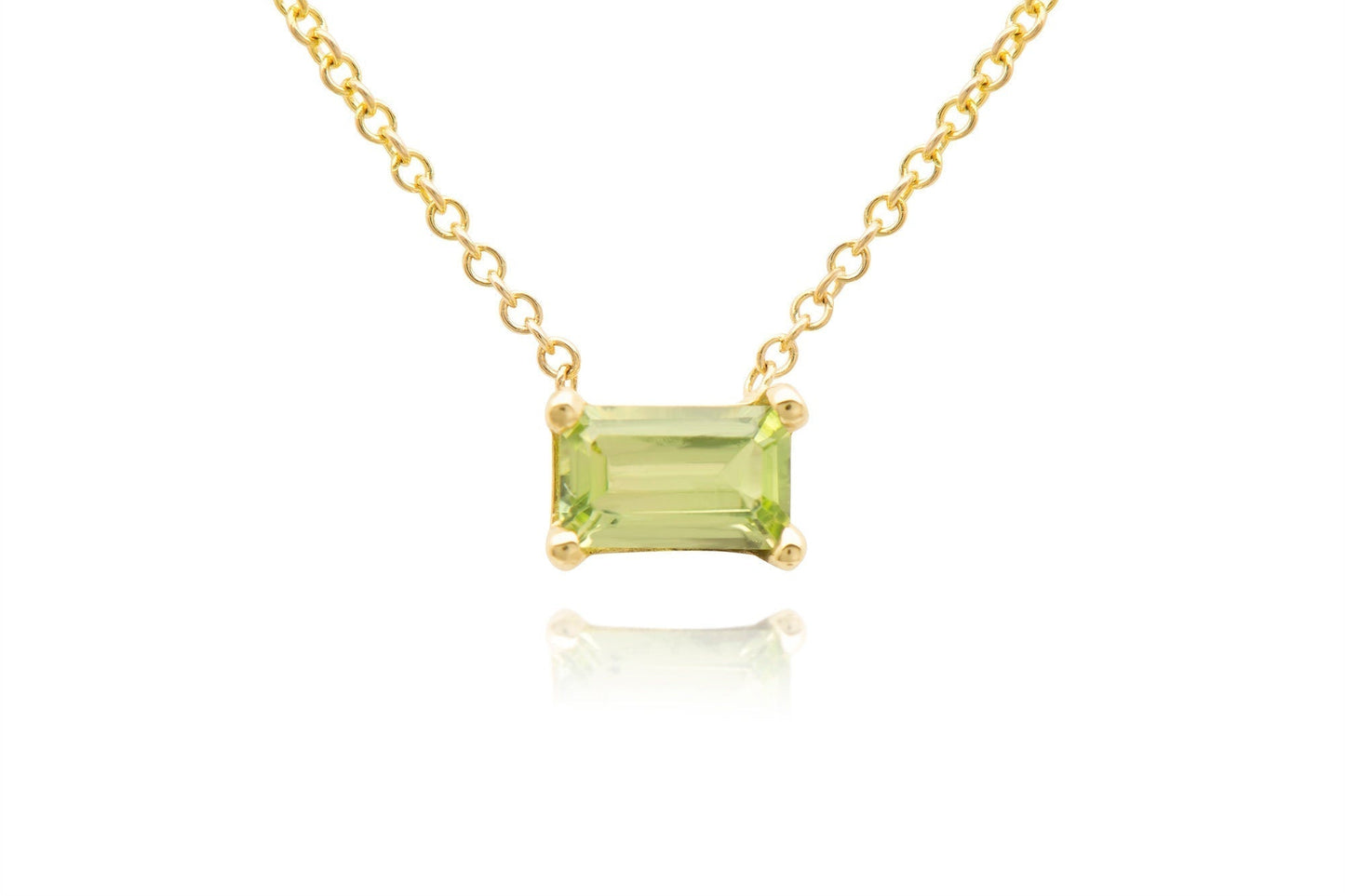 14k Green Emerald Cut Peridot Necklace
