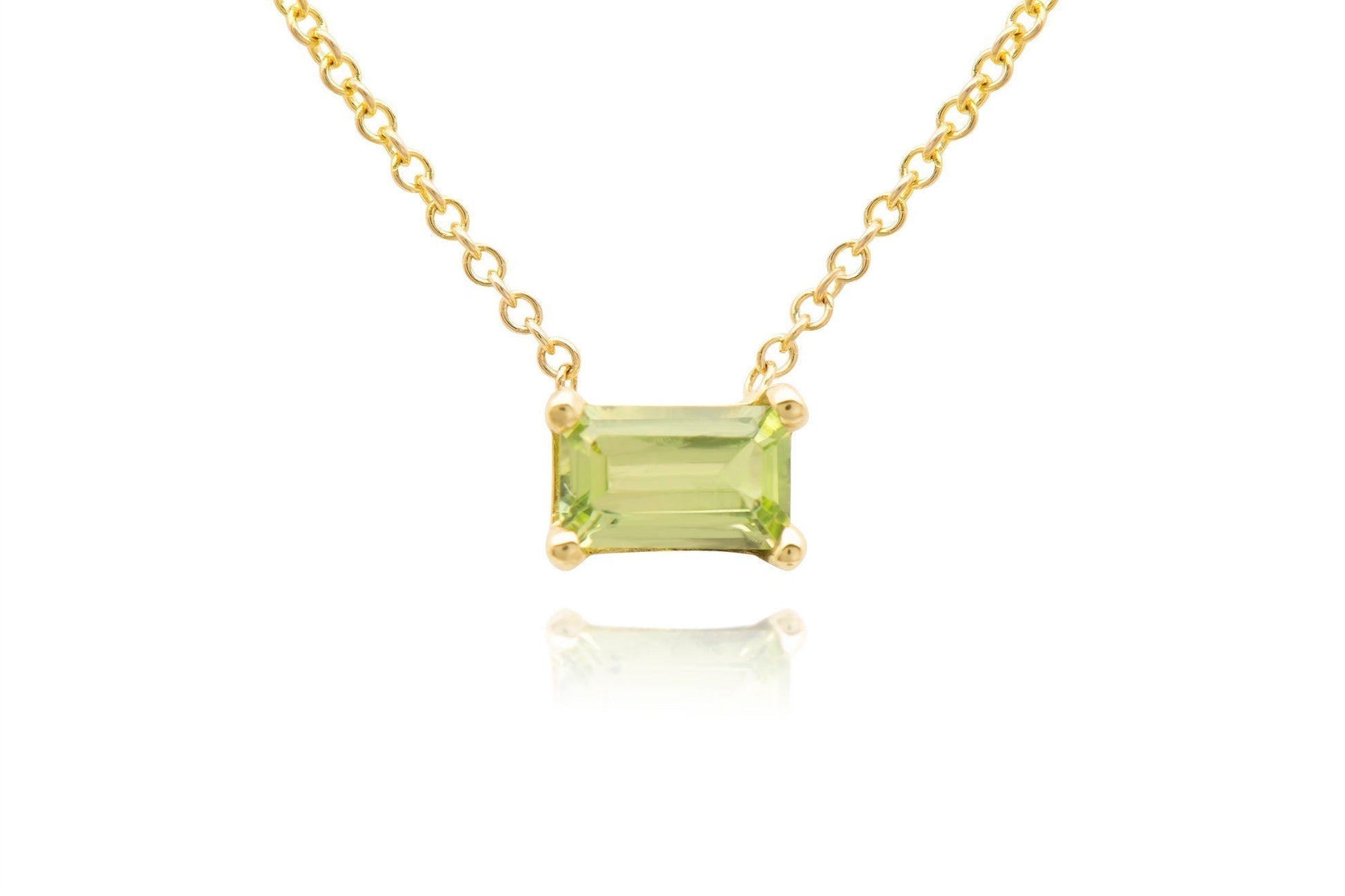 14k Green Emerald Cut Peridot Necklace