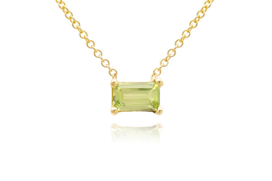 14k Green Emerald Cut Peridot Necklace