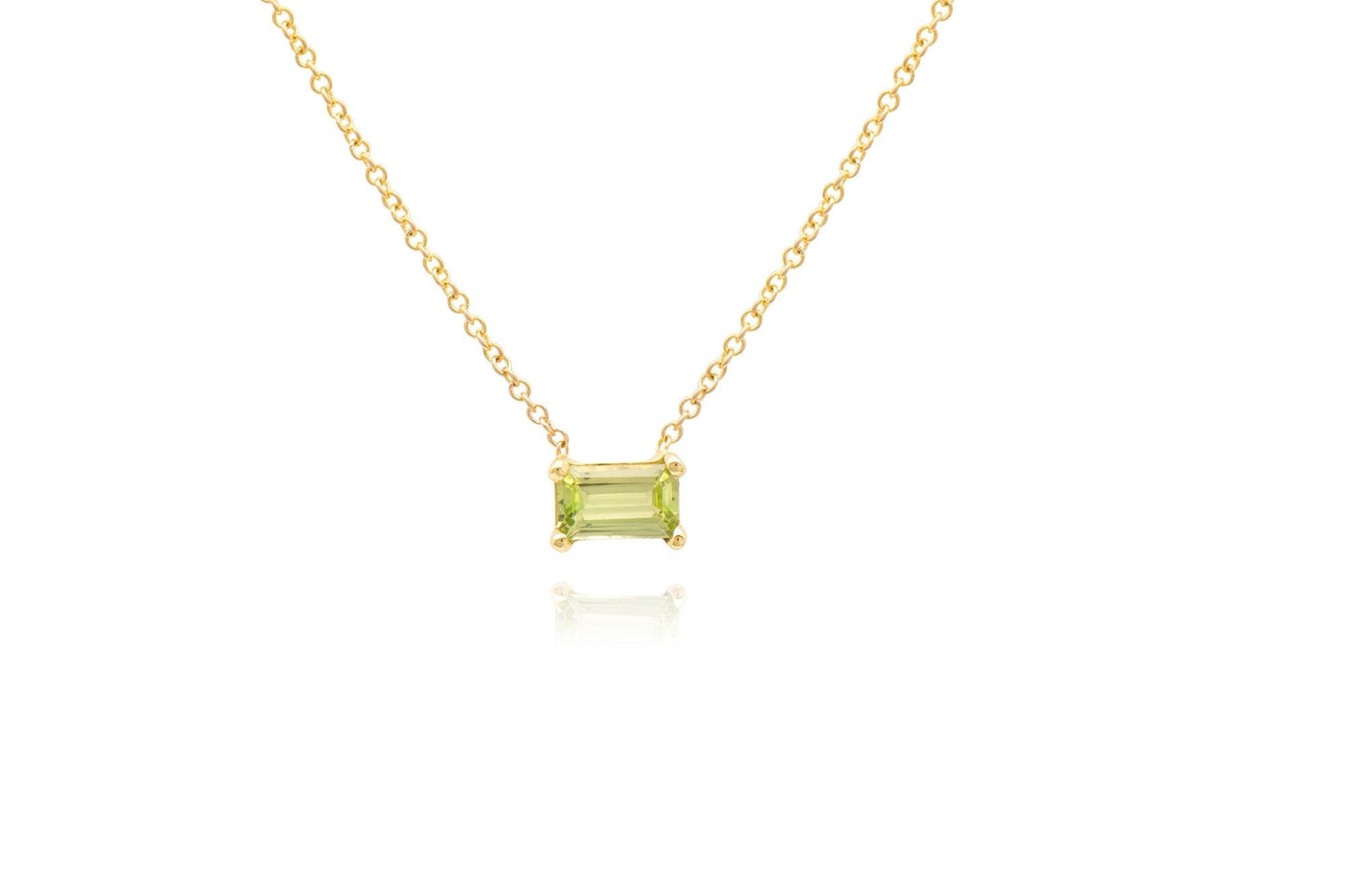 14k Green Emerald Cut Peridot Necklace