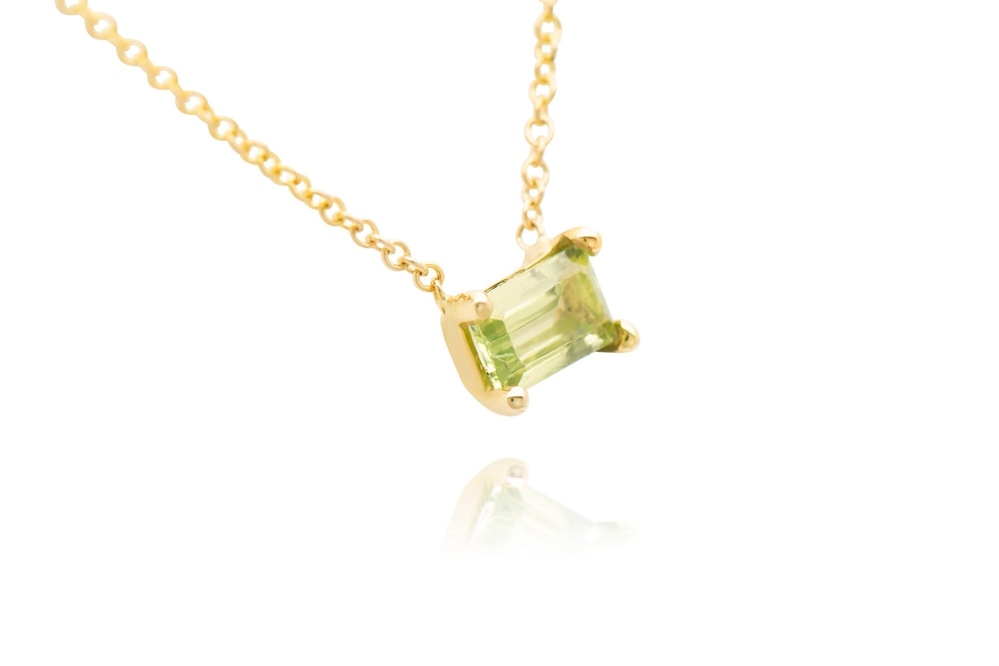 14k Green Emerald Cut Peridot Necklace