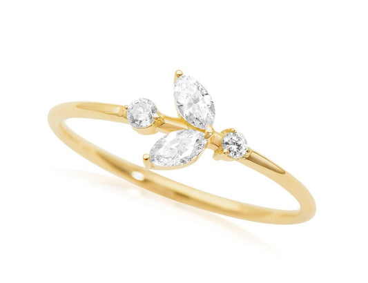 14k Marquise Cut Diamond Ring Flower Design