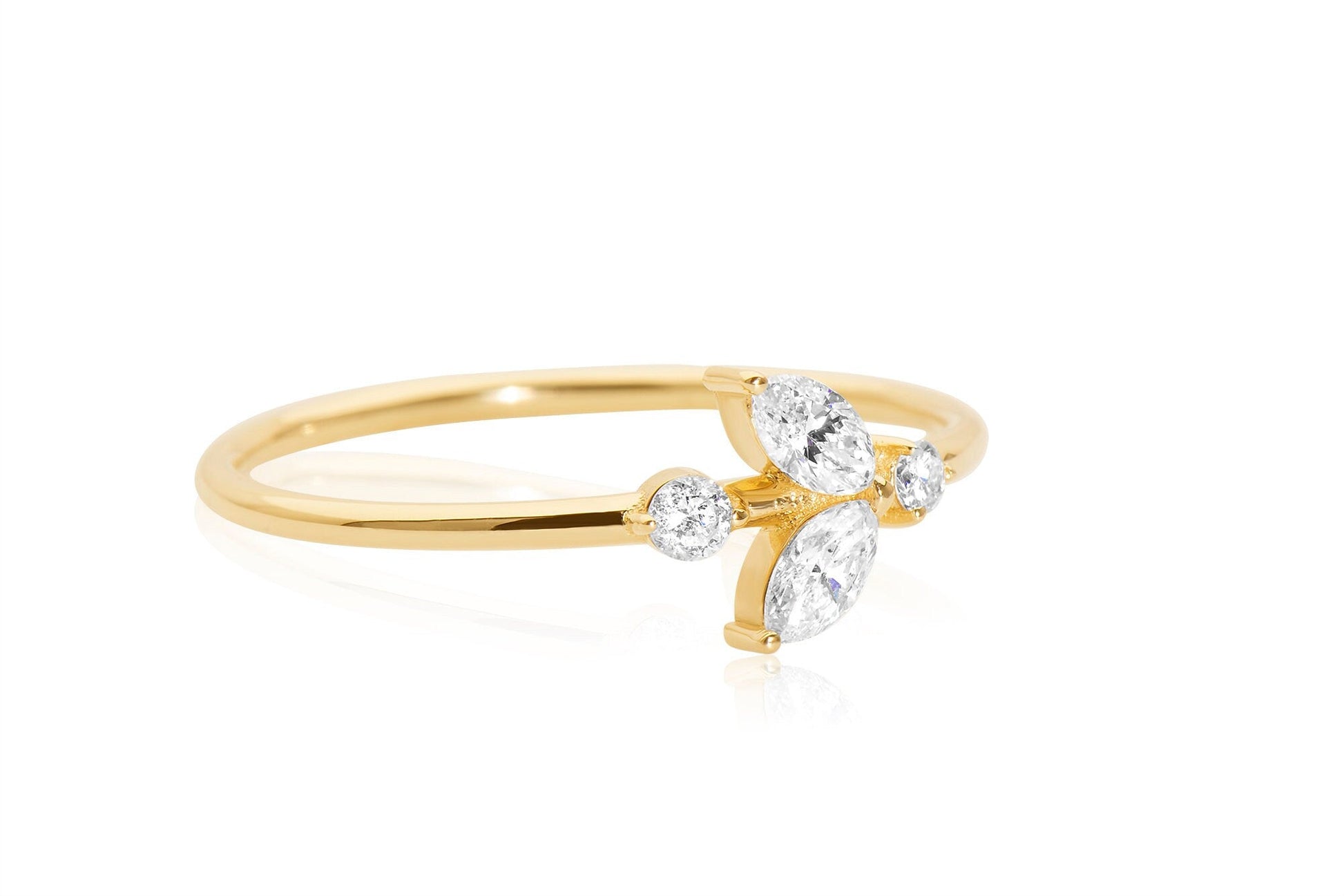 14k Marquise Cut Diamond Ring Flower Design