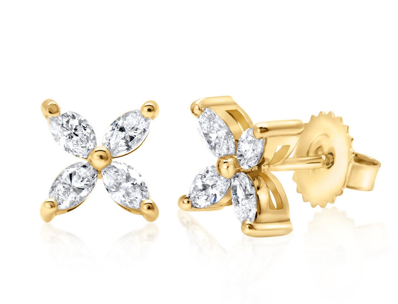 14k Marquise Diamond Stud Earrings
