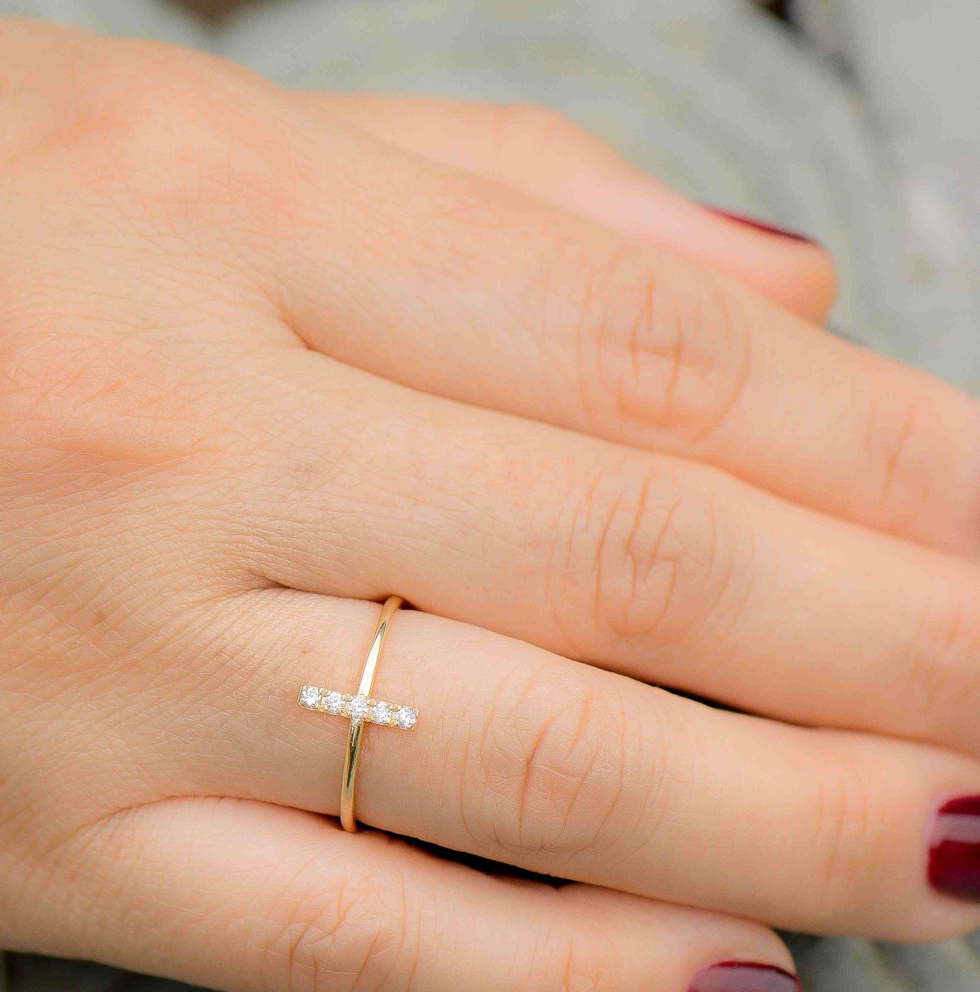 14k Micro Pave Diamond Bar Ring