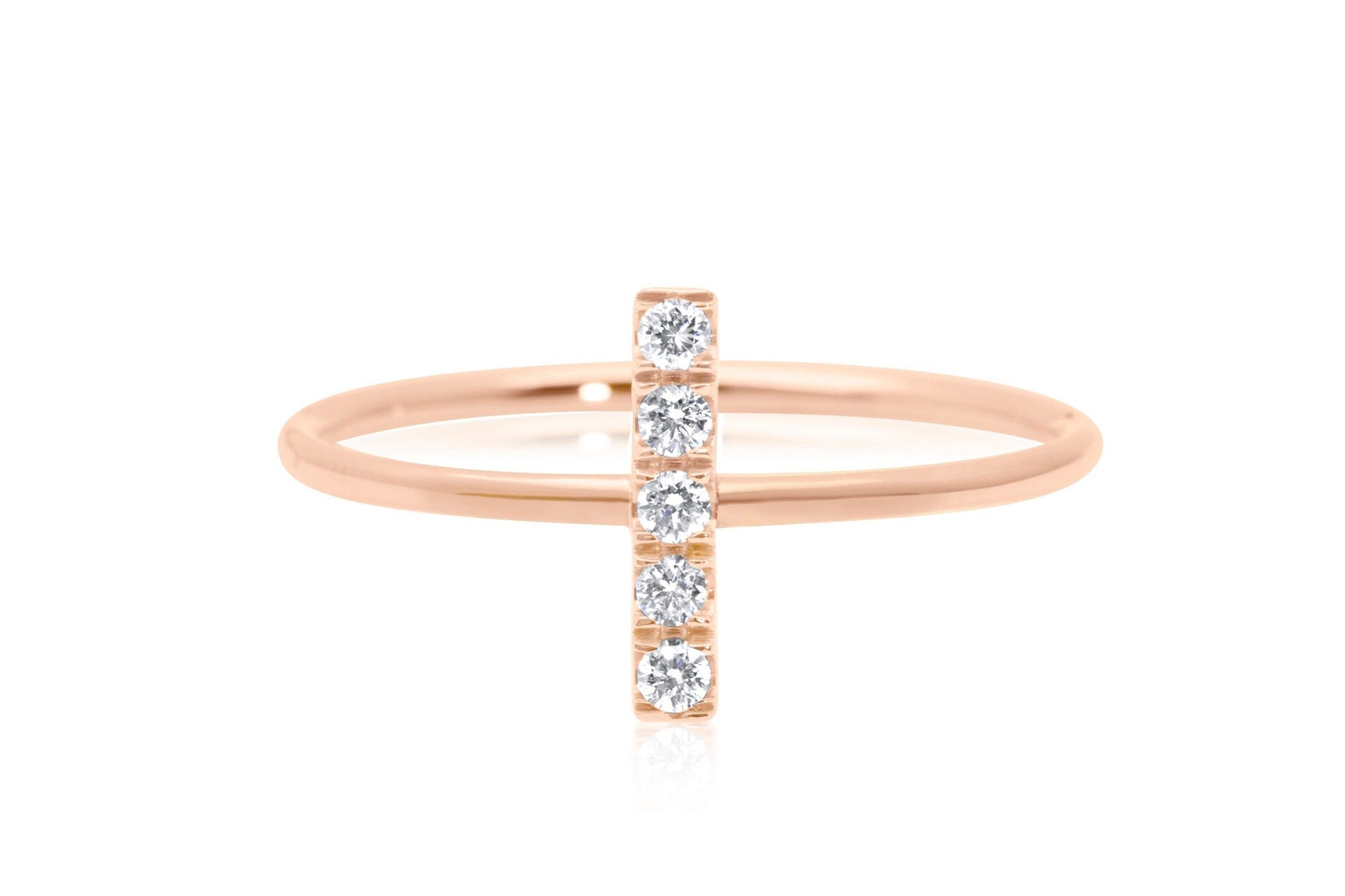 14k Micro Pave Diamond Bar Ring