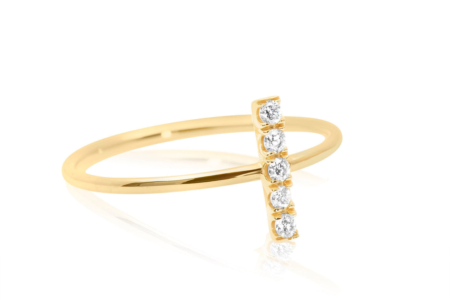 14k Micro Pave Diamond Bar Ring