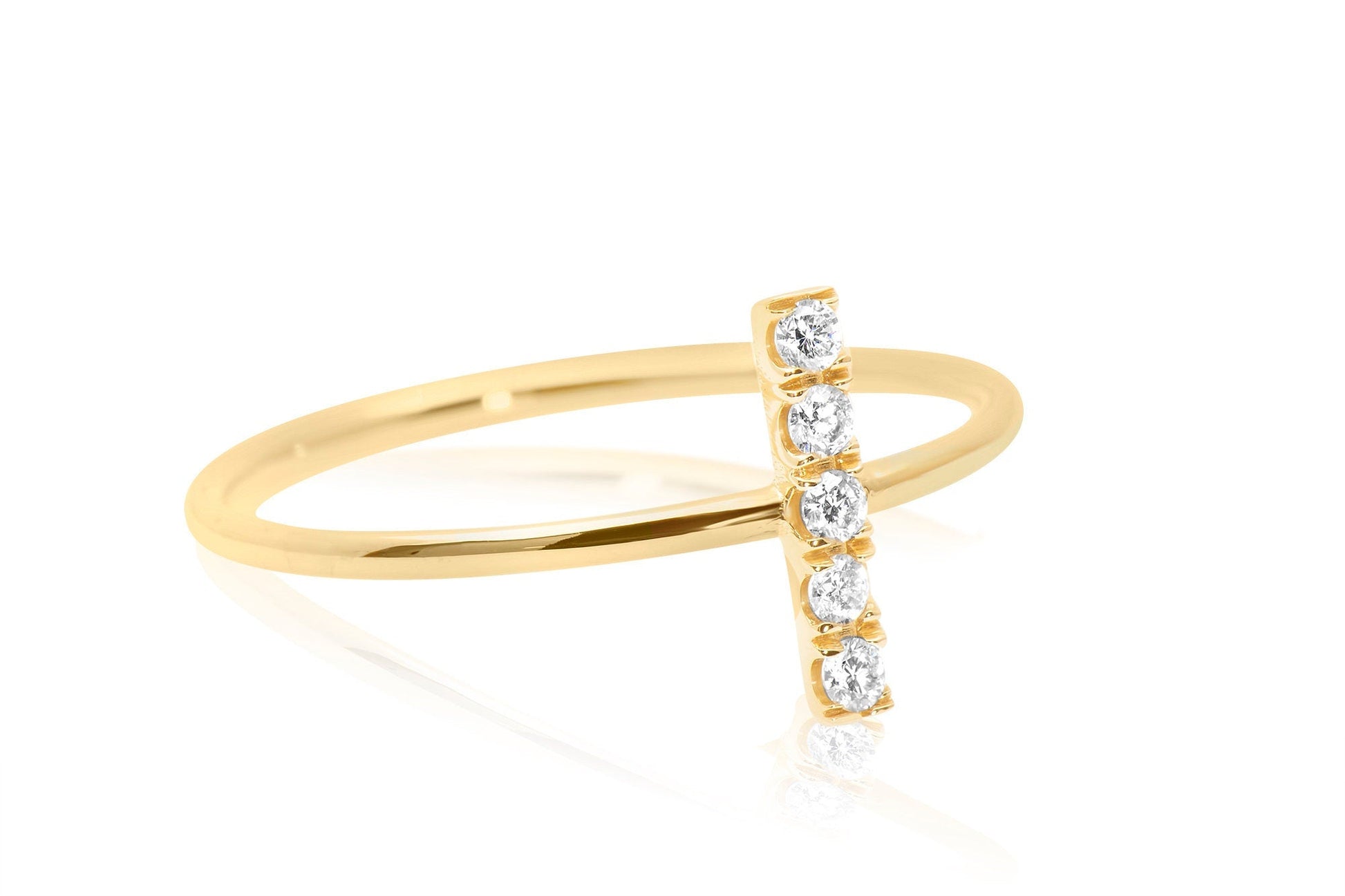 14k Micro Pave Diamond Bar Ring