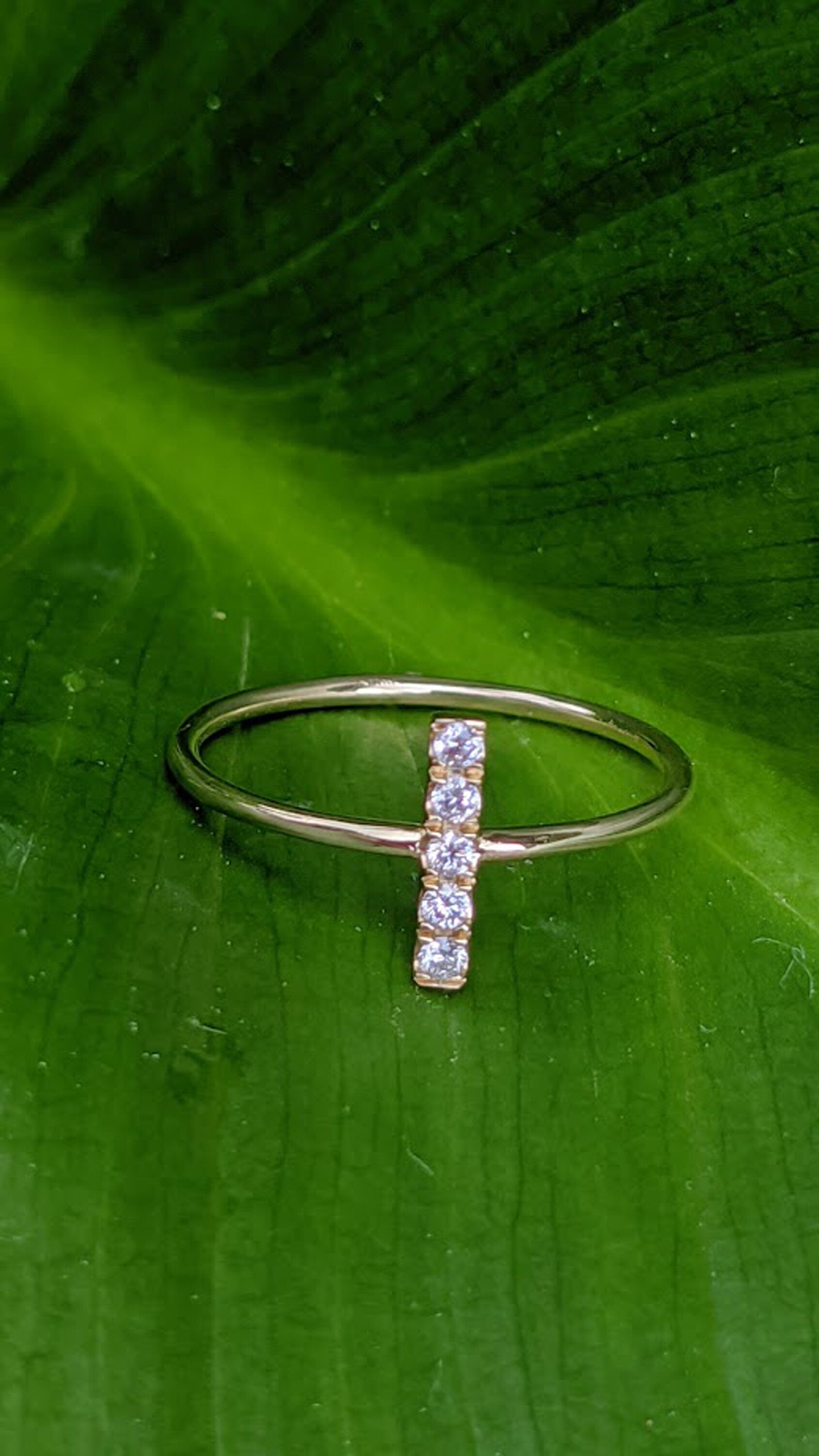 14k Micro Pave Diamond Bar Ring