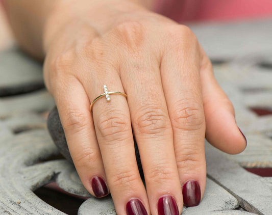 14k Micro Pave Diamond Bar Ring