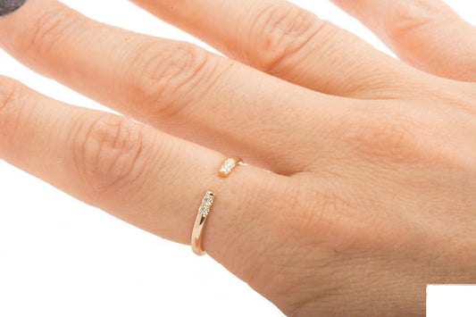 14k Open Cuff Stackable Diamond Ring