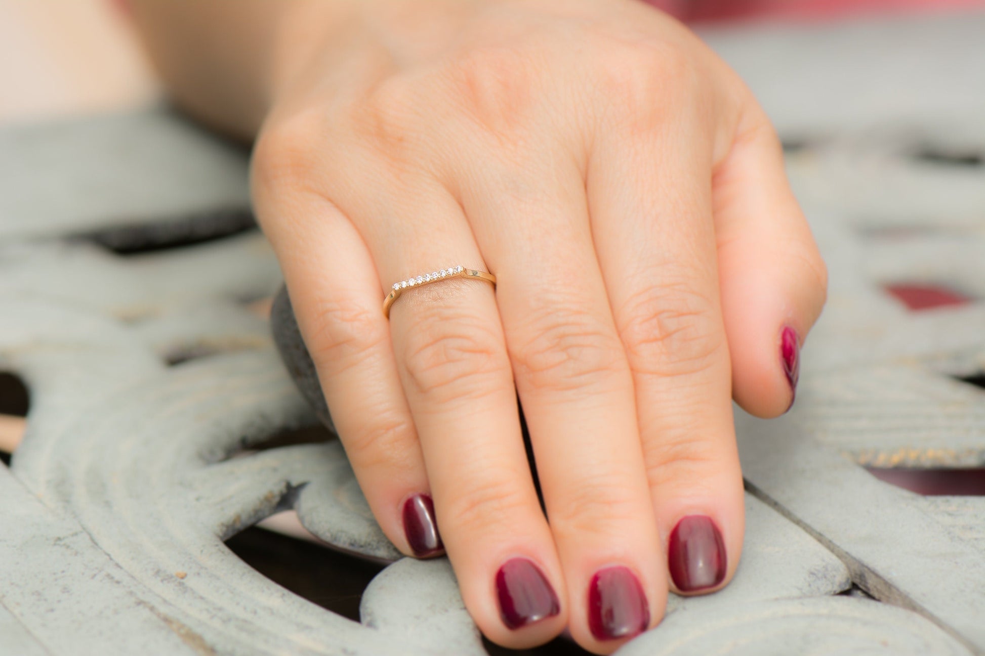 14k Pave Diamond Bar Ring