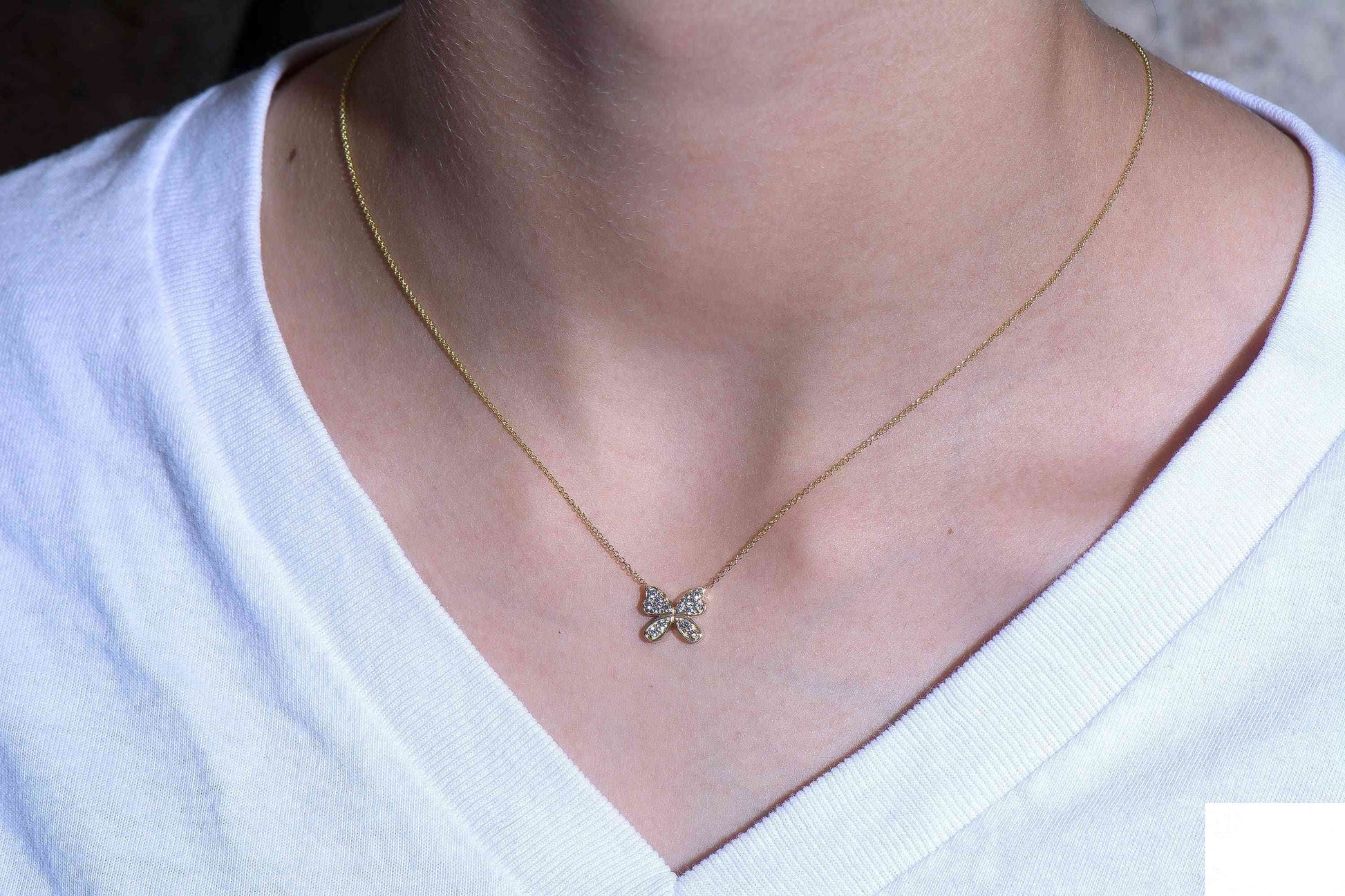 14k Pave Diamond Butterfly Necklace