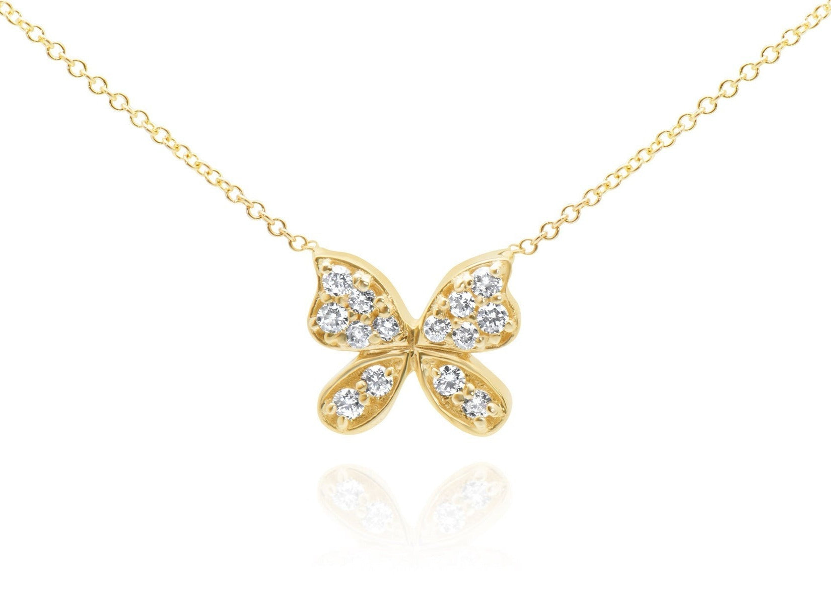 14k Pave Diamond Butterfly Necklace