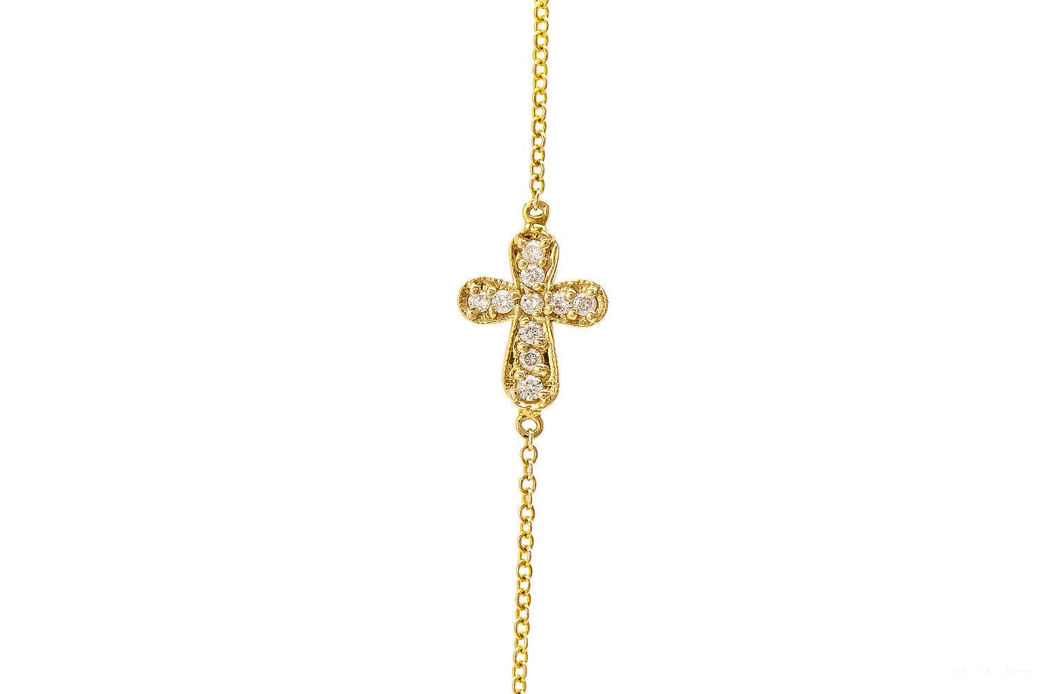 14k Petite Diamond Cross Bracelet