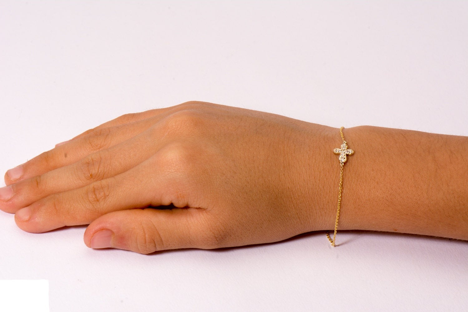 14k Petite Diamond Cross Bracelet