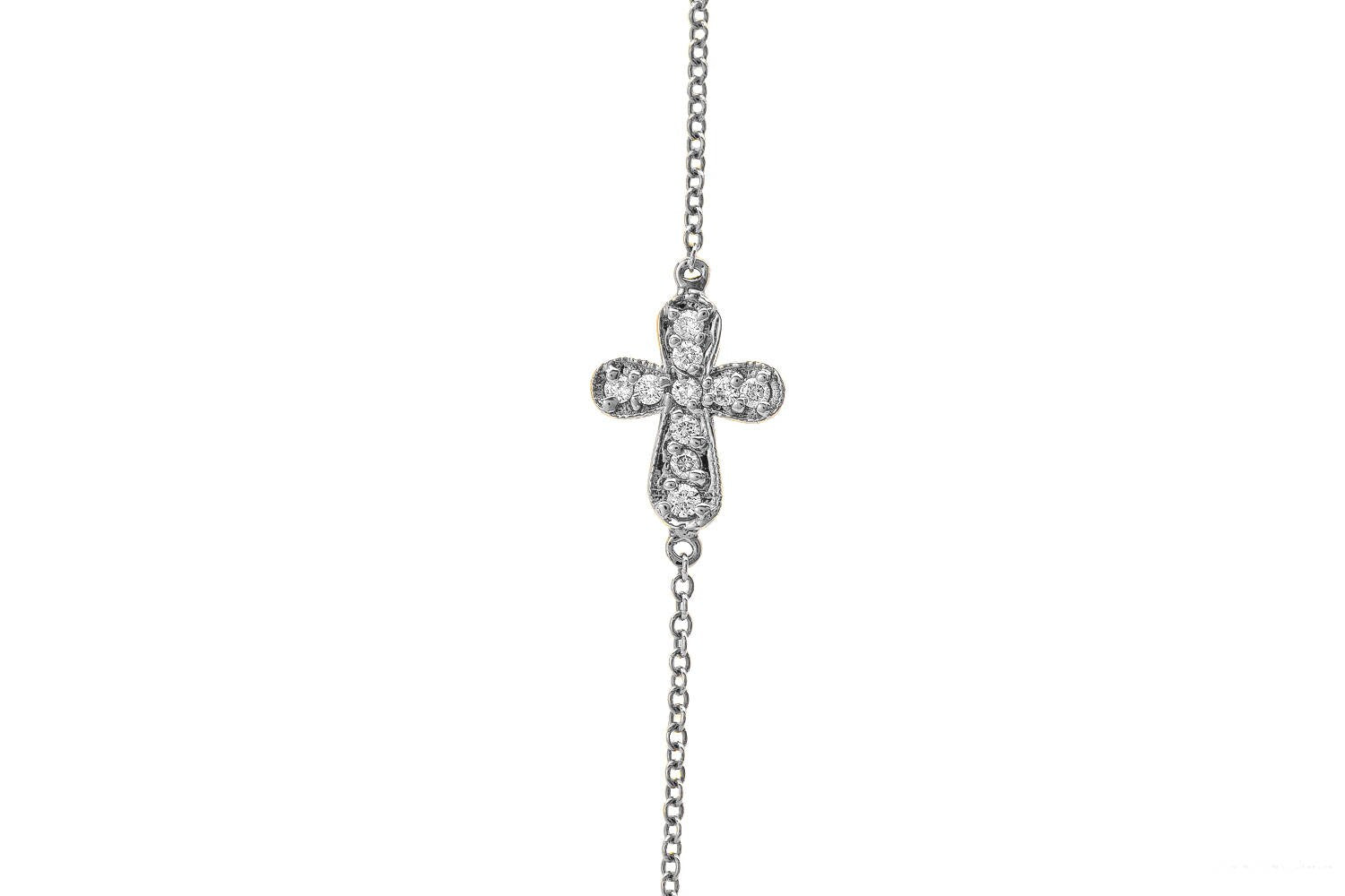 14k Petite Diamond Cross Bracelet