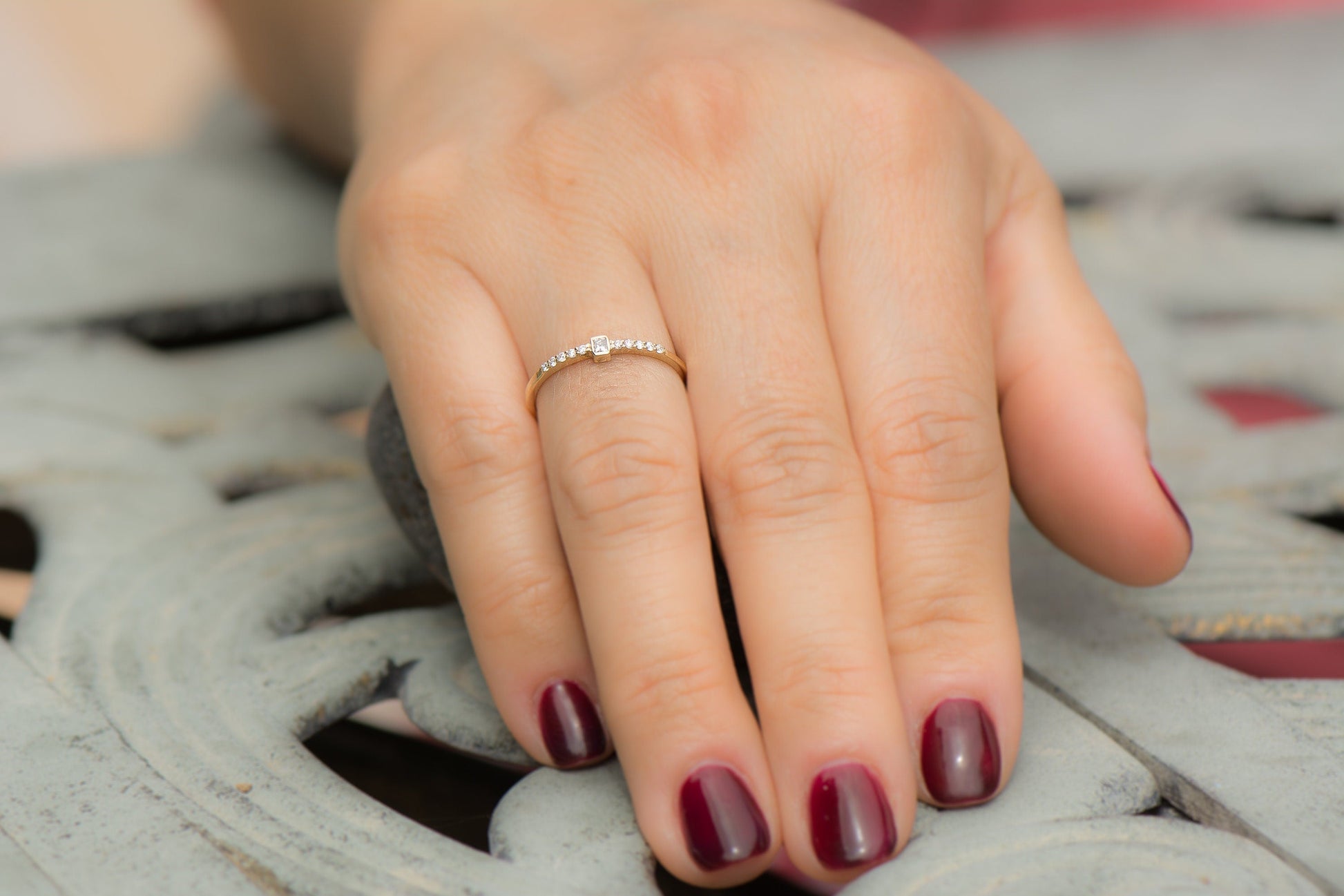 14k Princess cut and Round Diamond Stacking Ring
