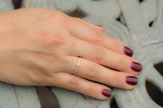 14k Princess cut and Round Diamond Stacking Ring