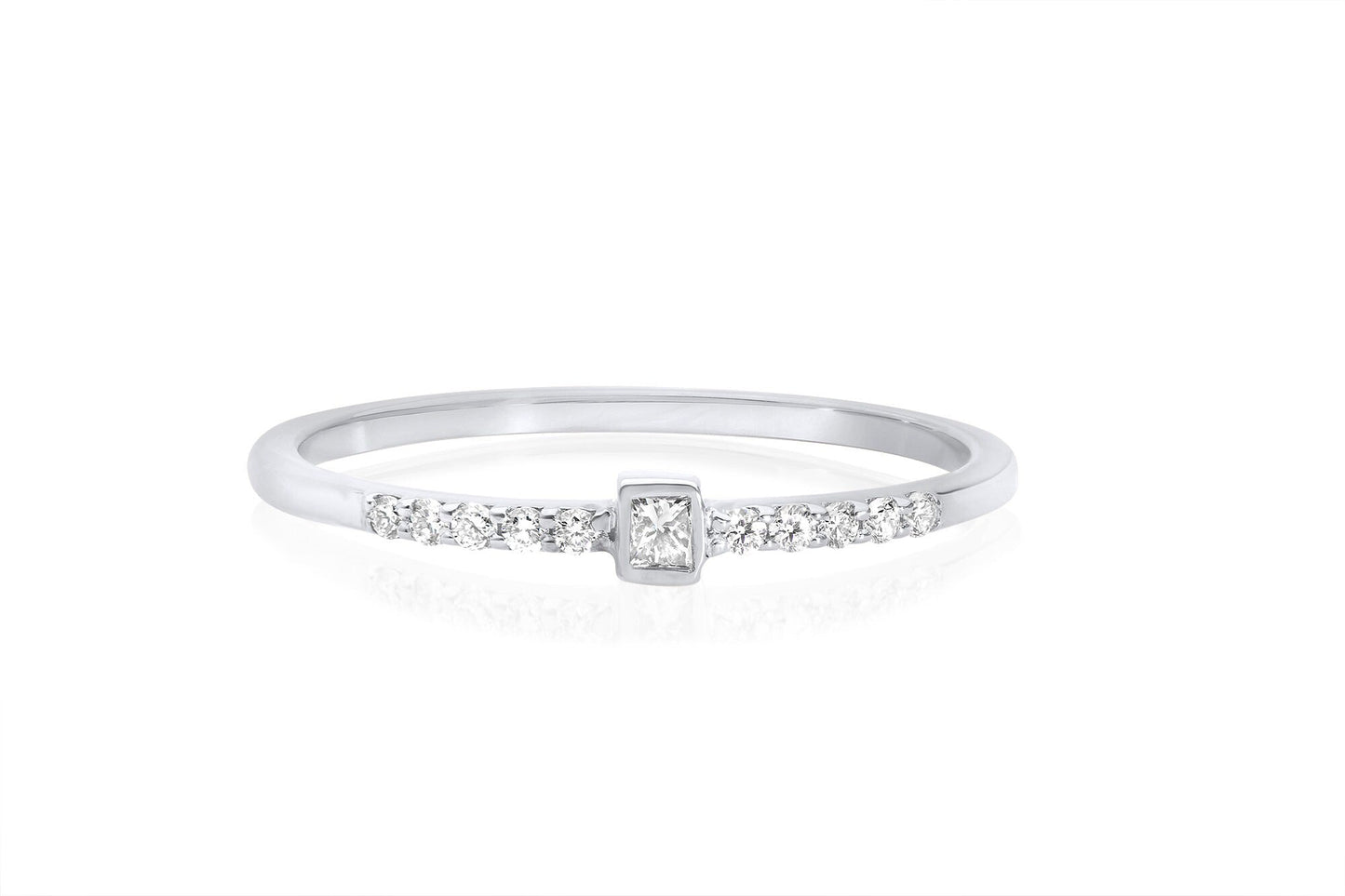14k Princess cut and Round Diamond Stacking Ring