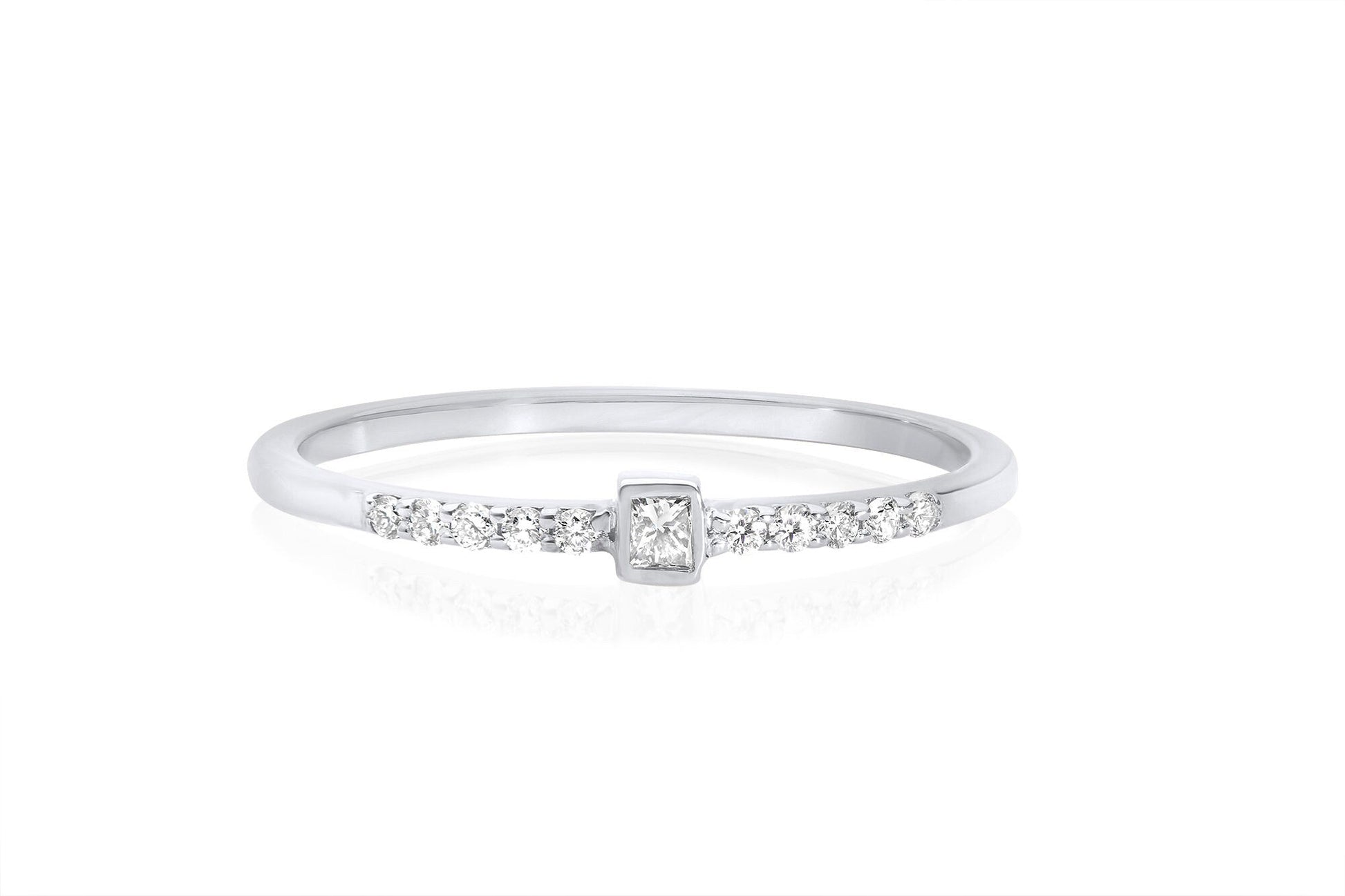 14k Princess cut and Round Diamond Stacking Ring