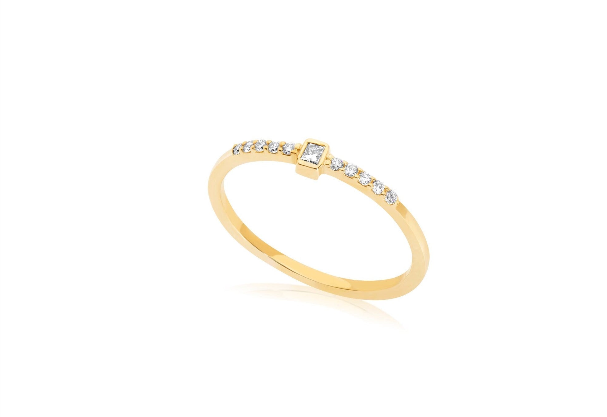 14k Princess cut and Round Diamond Stacking Ring