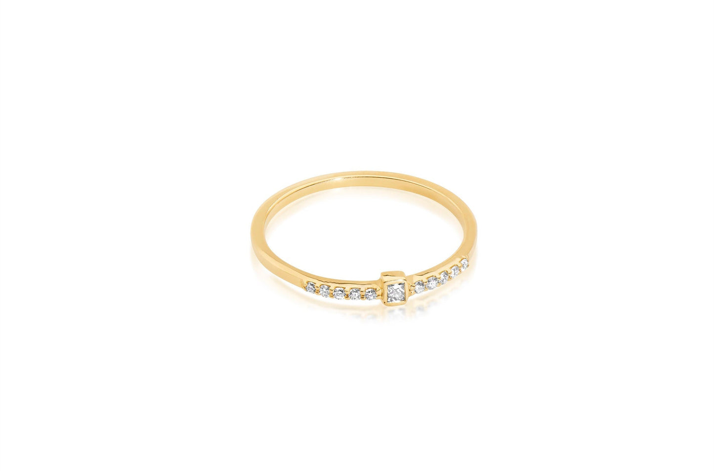 14k Princess cut and Round Diamond Stacking Ring