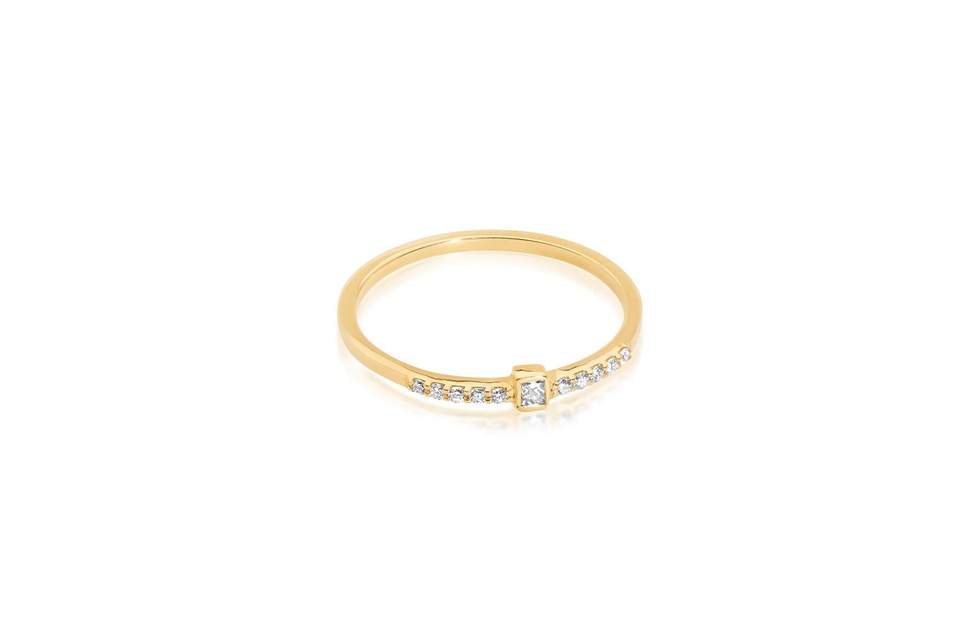 14k Princess cut and Round Diamond Stacking Ring