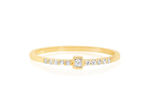 14k Princess cut and Round Diamond Stacking Ring